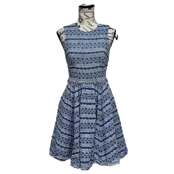 Anthropologie Plenty Dress 6 Blue Scallop Embroidered Preppy Coastal Preppy Boho - Picture 1 of 8